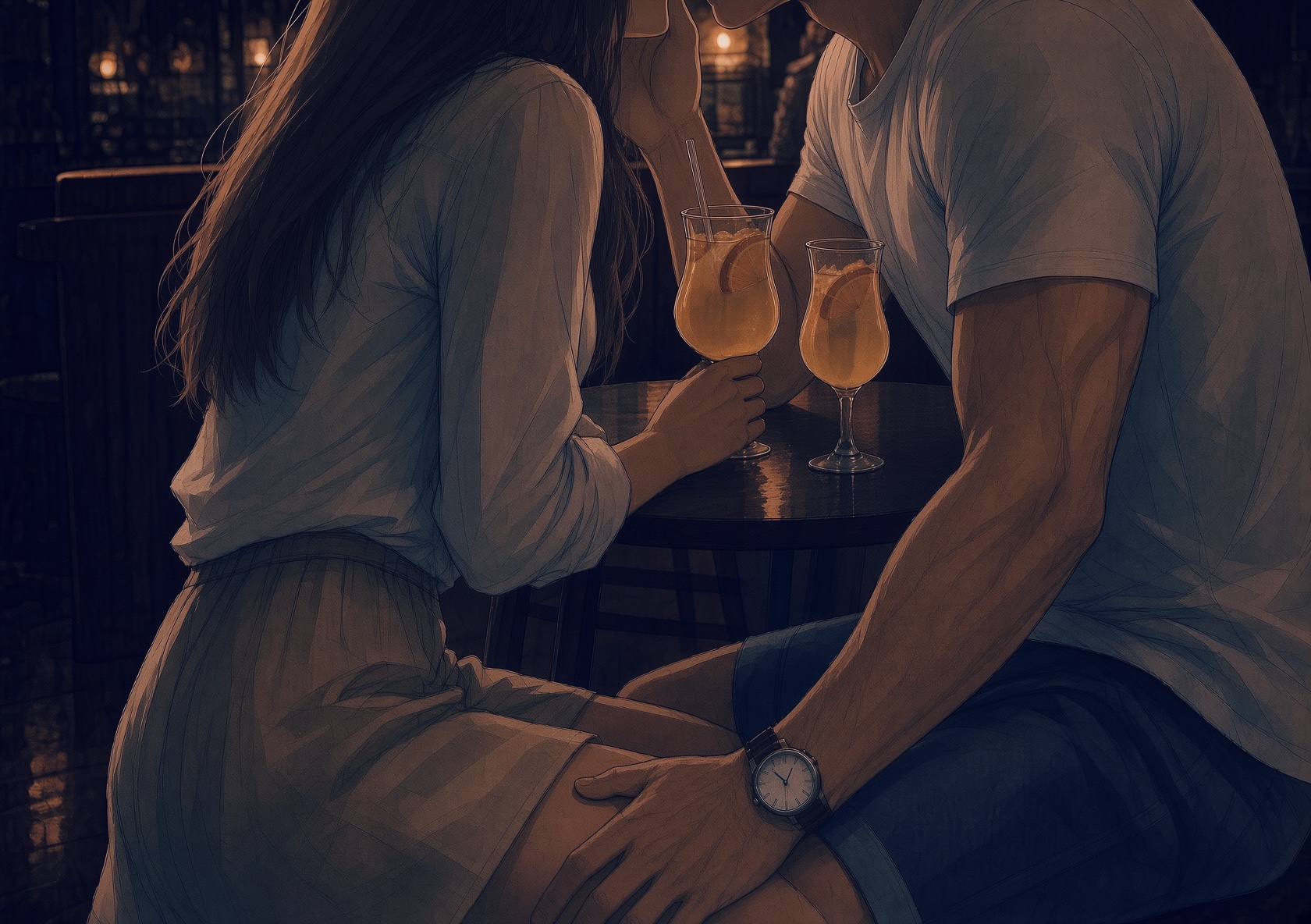 バーで飲む男女のイラスト