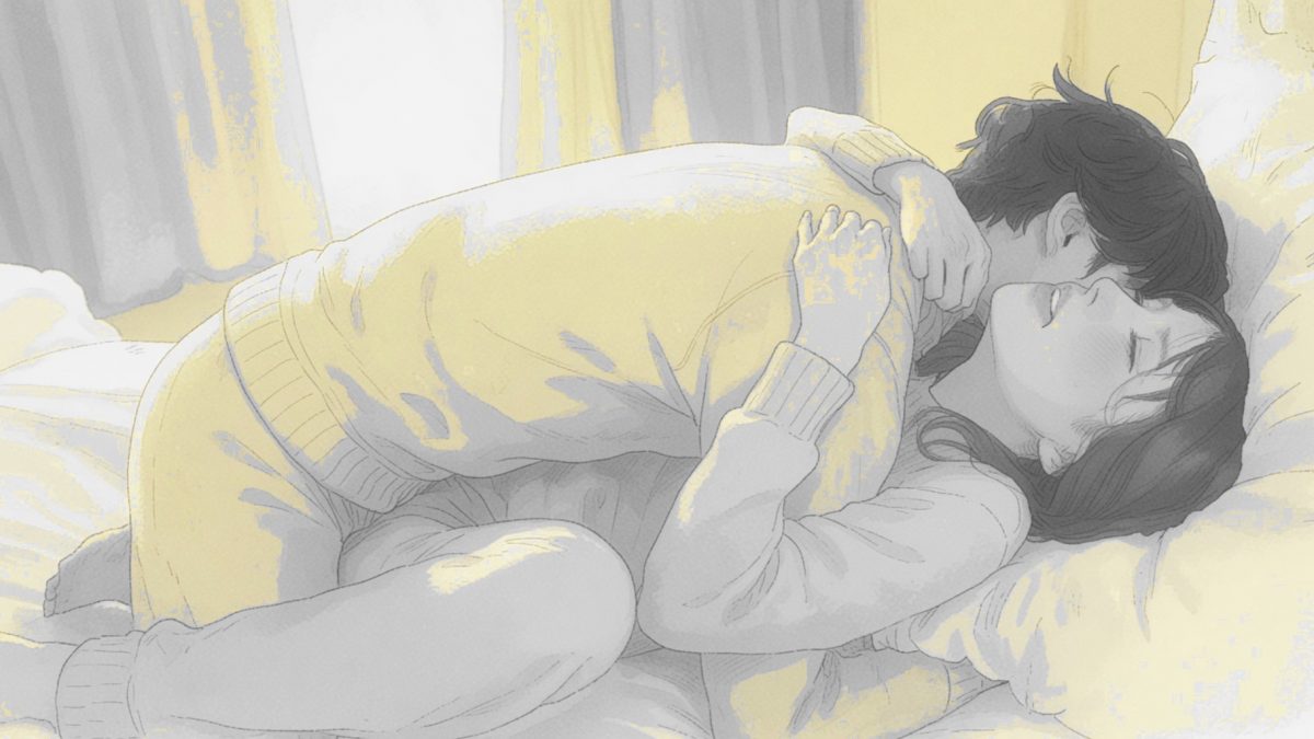 ベッドで横になる男性のイラスト